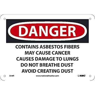 Imagem de NMC Sinal de perigo marcador nacional D24R - Contém fibras de amianto podem causar câncer causam danos aos pulmões, não respire poeira, evite criar poeira, 18 cm x 25 cm, plástico rígido