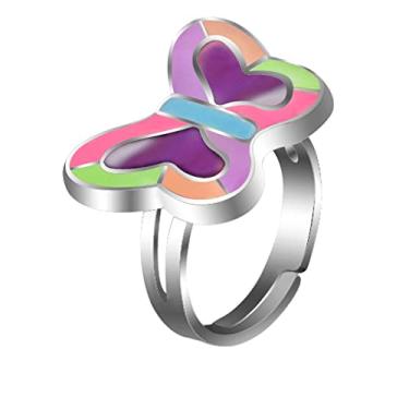 Imagem de COLORFUL BLING Anéis de humor de paz com lua amor coração estrela borboleta mudança de cor luminosa anel de dedo para mulheres joias de desenho animado, Metal Cristal, Liga metálica.