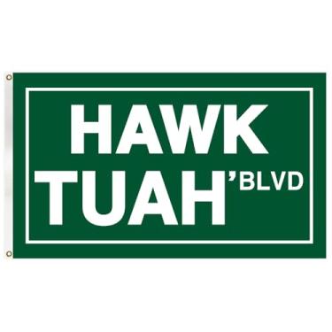 Imagem de Bandeira Hawk Tuah Blvd 9,5 m Impressão dupla face 200D poliéster mais grosso 4 fileiras com cabeçalho de ponto bandeiras engraçadas com dois ilhós para decoração ao ar livre