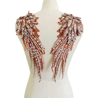 Imagem de Zbroh Aplique feito à mão, 18 cores, strass e renda pérola, apliques de acabamento de contas para acessórios de roupas sociais (vermelho acastanhado)