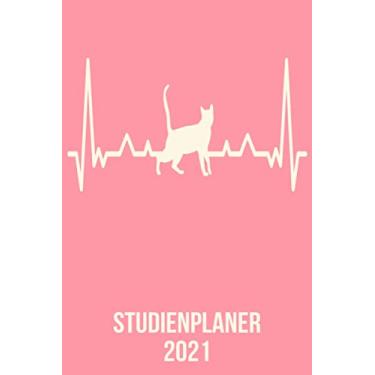Imagem de Studienplaner 2021: Wochenplaner zum notieren, organisieren und planen DIN A5. Kalender / Terminkalender / Monats- / Tagesübersicht / Kontakt- / ... listen / katze kater ecg heartbeat herzschlag
