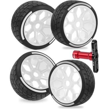 Imagem de RcarmubWow RC Wheels and Tires for 1/7 Arrm a Felony 6S BLX,RC Truck Tires RC Wheels and RC Tires,4pcs Highway Tires(2 Big 2 Small,White
