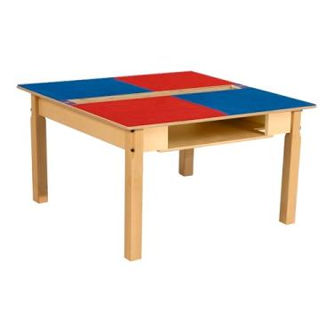 Imagem de Contender Time-2-Play Mesa infantil de madeira maciça vermelha e azul compatível com Lego para sala de jogos, sala de aula, mesa quadrada de 89 cm para quarto de crianças [pernas compridas de 45,7 cm]