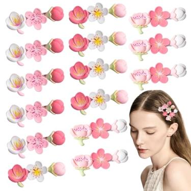 Imagem de 15 peças de grampos de cabelo de flor de pêssego fofo rosa jacaré presilhas de cabelo florais de bico de pato acessórios de cabelo para mulheres meninas flor de cerejeira clipes de franja acessórios