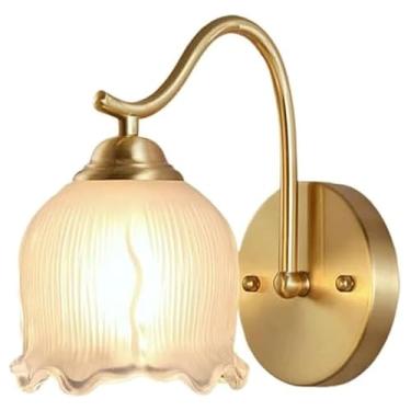 Imagem de Luminárias de parede de latão em formato de flor vintage americanas, luminárias de parede de luxo douradas E14/E12, luminárias de parede para sala de jantar, quarto, cabeceira, bar, sala de