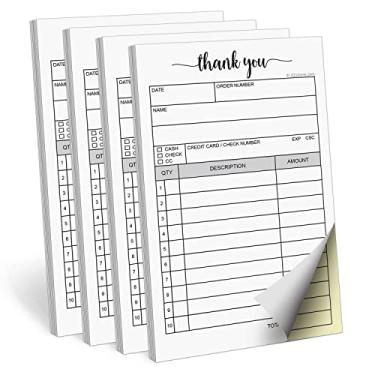 Imagem de 321Done Pacote com 4 livros de recibos de agradecimento, 8,4 x 14,5 cm, 2 peças, sem carbono, feito nos EUA, formulário de pedido de vendas de cópia duplicada de carbono, bloco de faturas, bonito conveniente para pequenas empresas (50 conjuntos) branco/amarelo