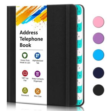 Imagem de Agenda de endereços com abas alfabéticas, agenda telefônica de endereços portátil, organizador de endereços de capa dura e guarda senhas - registre contatos, aniversários, aniversários 15,5 x 12 cm -