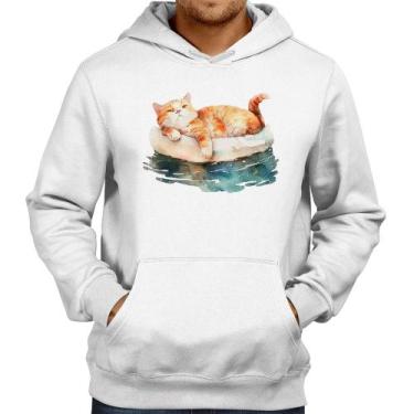 Imagem de Moletom Gatinho Relaxando na Bóia - Foca na Moda, Branco, GG