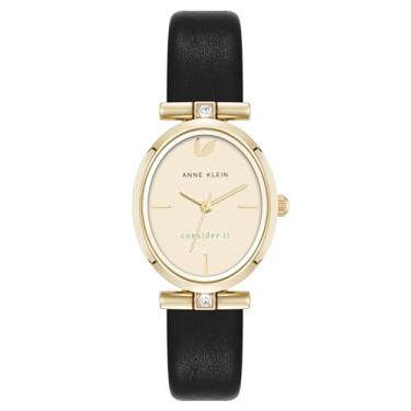 Imagem de Anne Klein Relógio feminino de couro sustentável com detalhes de cristal premium, Preto