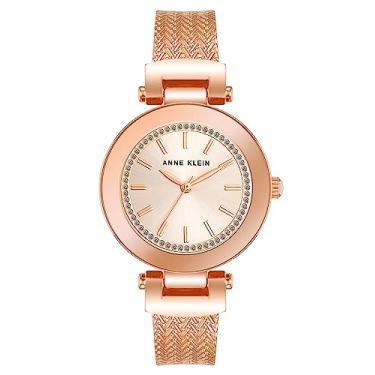 Imagem de Anne Klein Relógio feminino texturizado com detalhes em glitter, Ouro rosa