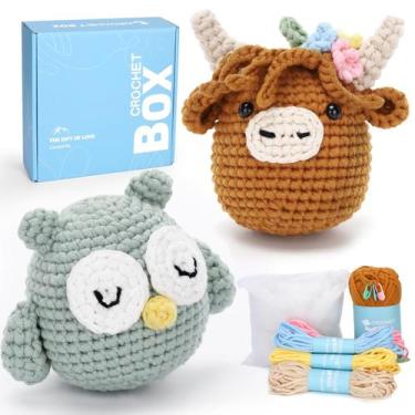 Imagem de Kit de crochê CrochetBox Highland Cow and Owl para iniciantes
