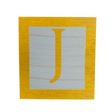 Imagem de Cubo Azul Letra Amarela com Aplique Festa Chá de Bebê Decoração 8x8x8 