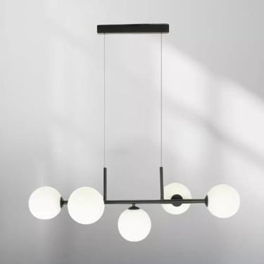Imagem de Lustre Moderno Linear, 5 Globos de Vidro 12cm, Preto, Iluminação Pendente para Sala de Jantar