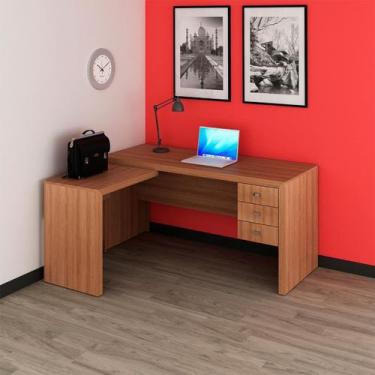 Imagem de Mesa p/ Escritório em L Com 3 Gavetas Amendoa Tecnomobili - Tecno Mobi