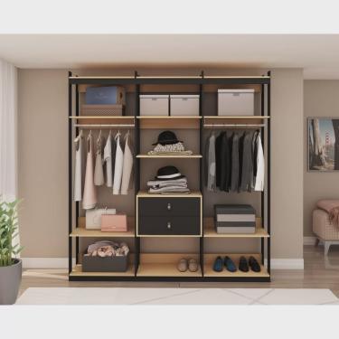 Imagem de Conjunto Closet 3 Modulado Com1 Cabideiro e 4 Gavetas com Puxador em Courino