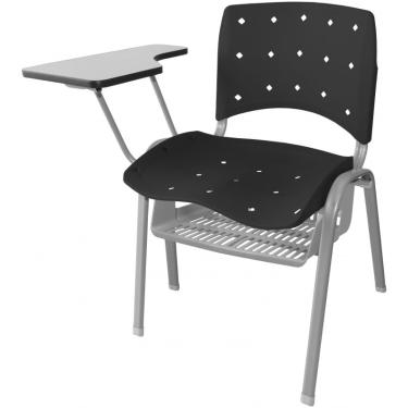 Imagem de Cadeira Universitária Plástica Preta Anatômica Com Porta Livros Base Prata 10 Unidades - ultra Móveis