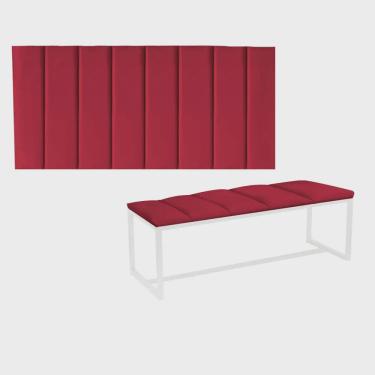 Imagem de Kit Painel Carla e Recamier Industrial 140cm Casal Box Ferro Branco Suede Vermelho - Ahz Móveis