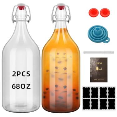 Imagem de eispap Garrafa de vidro flip top de 2 litros com tampa giratória para bebidas, óleo, vinagre, kombucha, cerveja, água, refrigerante, tampa hermética de kefir e tampa à prova de vazamento transparente