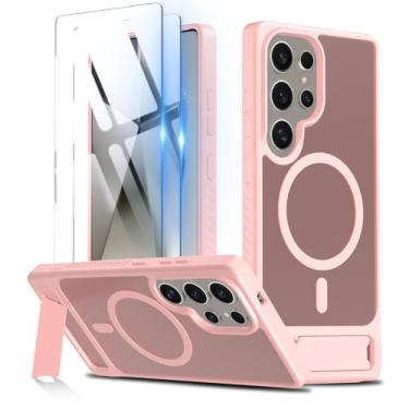 Imagem de KEKBOXQ Capa ultra magnética para Samsung Galaxy S25 com protetor de tela 2X, capa para Galaxy S25 Ultra com MagSafe e suporte invisível à prova de choque para capas de telefone S 25 Ultra, rosa