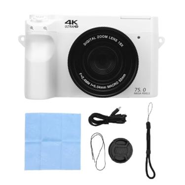 Imagem de Câmera Digital 4K para Fotografia, Câmera de Vlogging de 75MP Com Zoom Digital de 18x, Câmeras Wi -Fi de Tela UHD de 3 Polegadas, Foco Automático Travel Compacta de Foto (Branco)