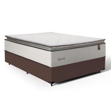 Imagem de Cama Box com Colchão de Molas Ensacadas Pillow Top Supreme Lux (Marrom, Casal)