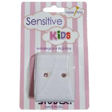 Imagem de Brinco Studex Sensitive Kids Aço Cirúrgico e Esterilizado, Pedra rosa 