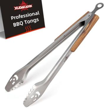 Imagem de XUDAKAIXIN Pinça de churrasco de aço inoxidável de 45 cm de comprimento com cabo ergonômico de madeira de acácia – Ferramenta de grelhar durável e fácil de limpar para cozinhar, usar na cozinha e