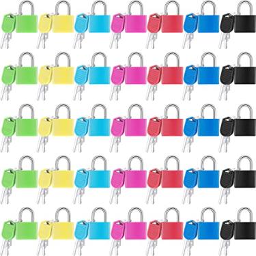 Imagem de Fechaduras de mala com chaves, pequenos cadeados de metal multicoloridos, mini fechaduras com chave de viagem, cadeados pequenos e com chave para escola, academia, sala de aula, mochila escolar diário