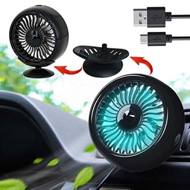 Imagem de Kwak's Mini ventilador para ventilador de montagem de saída de ar do carro com luz LED ABS adesivo para ventilador de resfriamento de carro, para escritório em casa de carro (preto)