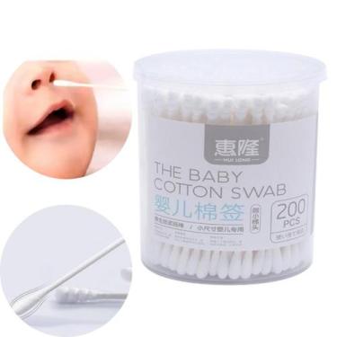Imagem de 200 Unidades de Cotonete Baby com Haste Flexível de Bambu para Bebês O