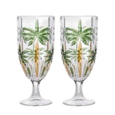 Imagem de Jogo 2 Taças de Cristal Palm Tree Coqueiro para Água Suco Wolff 450ml