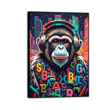 Imagem de Macaco gorila animal pintura inspiradora imagens pôsteres impressões arte cidade grafite tela parede arte banksy arte de parede para sala de estar escritório decoração de parede 85 x 60 cm (83.8x61.0