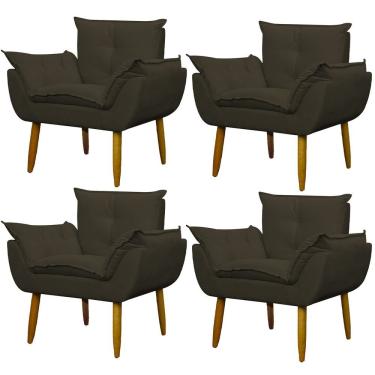 Imagem de Kit 4 Poltronas Decorativa Sala E Quarto Opala Suede Herrero Cor:marrom