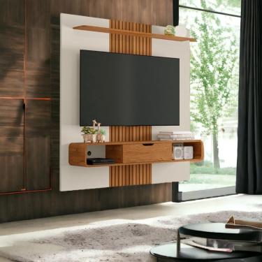 Imagem de Painel Para Tvs 65 Lisboa Off White e Naturalle Ripado Bechara