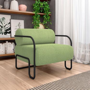 Imagem de Poltrona Decorativa Sala De Estar Polatsk Base Industrial De Ferro Bouclê Verde Oliva G33