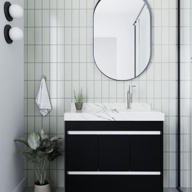 Imagem de Gabinete-toucador Para Banheiro Anna 80cm Com Cuba Esculpida Em Porcelanato Preto