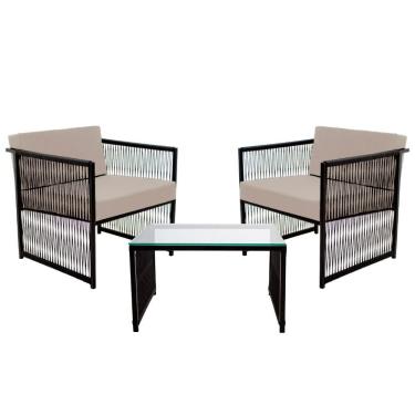 Imagem de Conjunto De 2 Poltronas Em Fibra Sintética E Mesa De Centro Branco