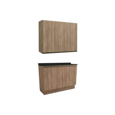 Imagem de Cozinha Modulada Maxxi 3 Peças 1 Aéreo + 1 Balcão + Complemento C3p10 Nogal Preto Brilho