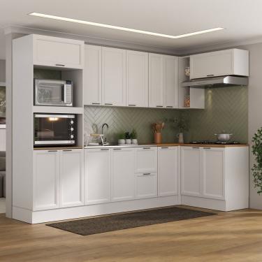 Imagem de Cozinha Compacta 7 Peças 3 Aéreos 3 Balcões 1 Paneleiro Torre Quente Soho Cabecasa Madeiramadeira Branco-branco