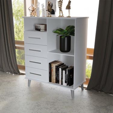 Imagem de Balcão Aparador Multiuso ômega Com 4 Gavetas Branco