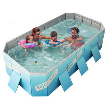 Imagem de MEIGLQEA Piscina retangular dobrável não inflável para adultos familiares com revestimento de plástico rígido para piscina dobrável para quintal externo piscina portátil para cães de estimação (azul