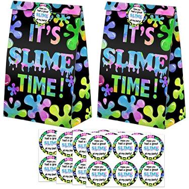 Imagem de Sacos de geleca Goodie – 24 peças de lembrancinhas de festa de slime com adesivos, slime Goody Gift Treat Bags Slime temático para festas de aniversário