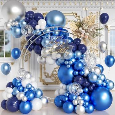 Imagem de 144 peças guirlanda de balões de metal azul prata kit de arco de balão azul claro confetes de látex branco para festa de aniversário de casamento
