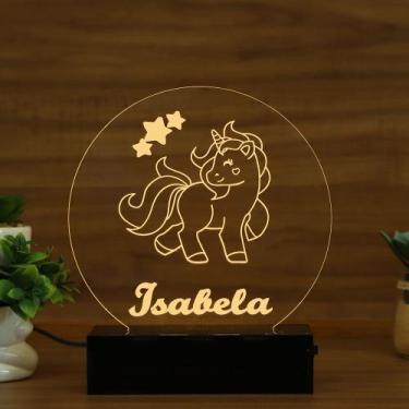 Imagem de Luminária Abajur Unicórnio com Estrelas LED Amarelo - Bold