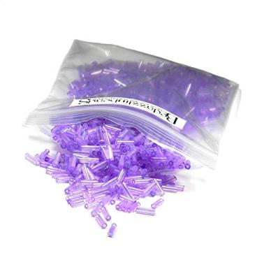 Imagem de 50 gramas de 1200 contas de sementes de tubo de vidro com 1/4" de comprimento de 6 mm (arco-íris lilás roxo)