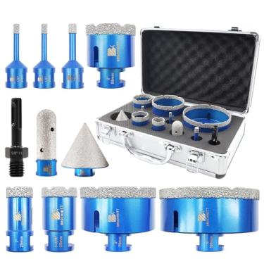 Imagem de BRSCHNITT Conjunto de brocas de núcleo de diamante - 6/6/8/25/35/50/75/100mm kit de serra copo para porcelanato, cerâmica, mármore, granito, perfuração e chanfro, broca e adaptador
