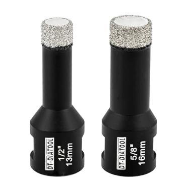 Imagem de DT-DIATOOL Daimond – Serra de furo soldada a vácuo 13 16 mm 2 peças com perfuração de rosca de 5/8"-11 para azulejo de procelain cerâmica grés mármore granito pedra tijolo