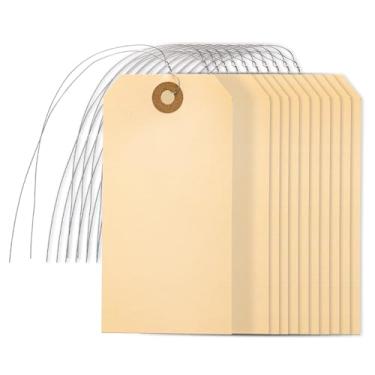 Imagem de Perco Etiquetas de envio Manila Nº 5 4 3/10.2 cm x 2 3/20.3 cm (12 x 6 cm) com pacote de arame de metal de 500 (12 x 6 cm)