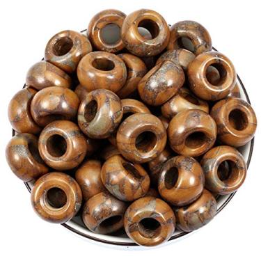 Imagem de Nupuyai — Contas largas de pedra grande para fabricação de joias, pacote com 30, contas europeias de rondelle polidas para berloques, Bamboo Leaf Agate, 8x14(mm), 30