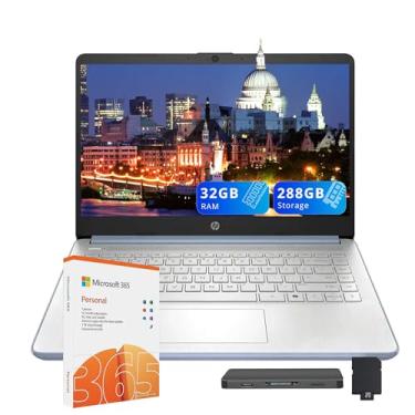 Imagem de HP Laptop HD Student&Business de 35.6 cm, CPU Intel N150 (Beats i3-1115G4), 32 GB de RAM, 288 GB de armazenamento (UFS de 128 GB + conjunto de ancoragem de 160 GB), W/1 ano Office 365 e AI-Copilot